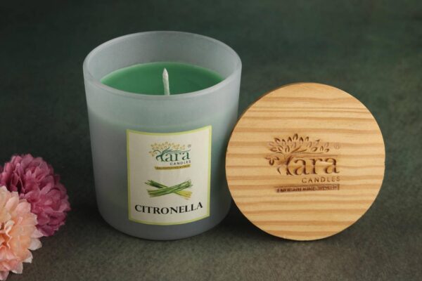 Citronella Single Wick Frosted Glass Jar Wooden