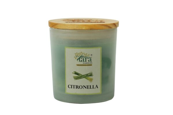 Citronella Single Wick Frosted Glass Jar Wooden Lid