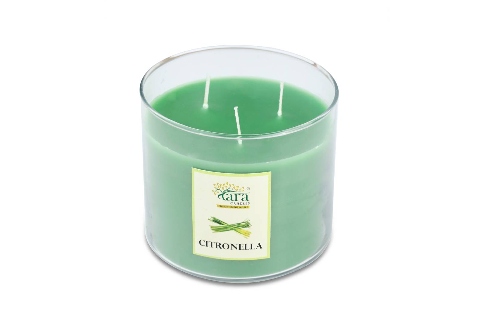 Citronella Three Wick Clear Glass Jar Chrome Finish Lid Tara Candles